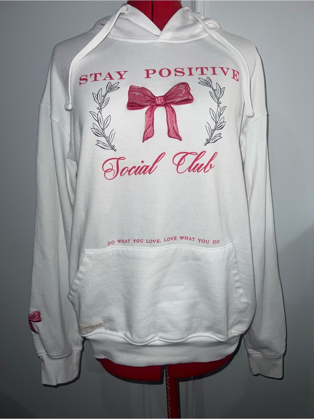 Simply Southern Stay Positive Social Club White Bow Hoodie Coquette M-L